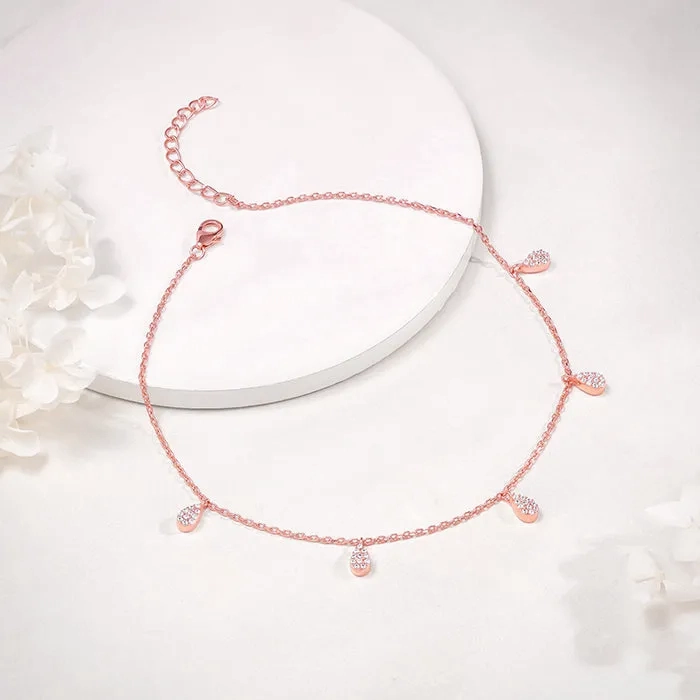 Rose Gold Peardrop Charm Anklet