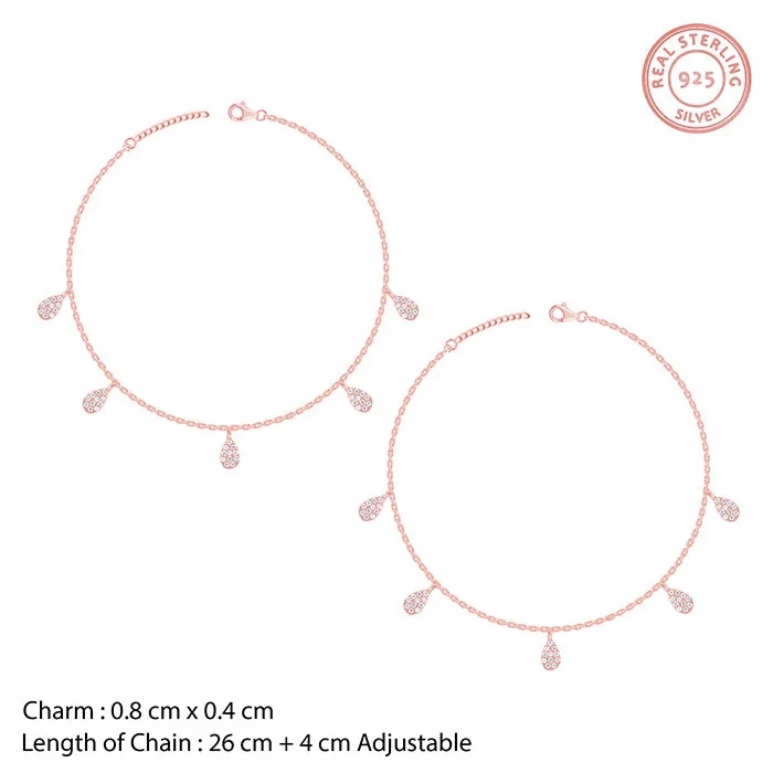 Rose Gold Peardrop Charm Anklet