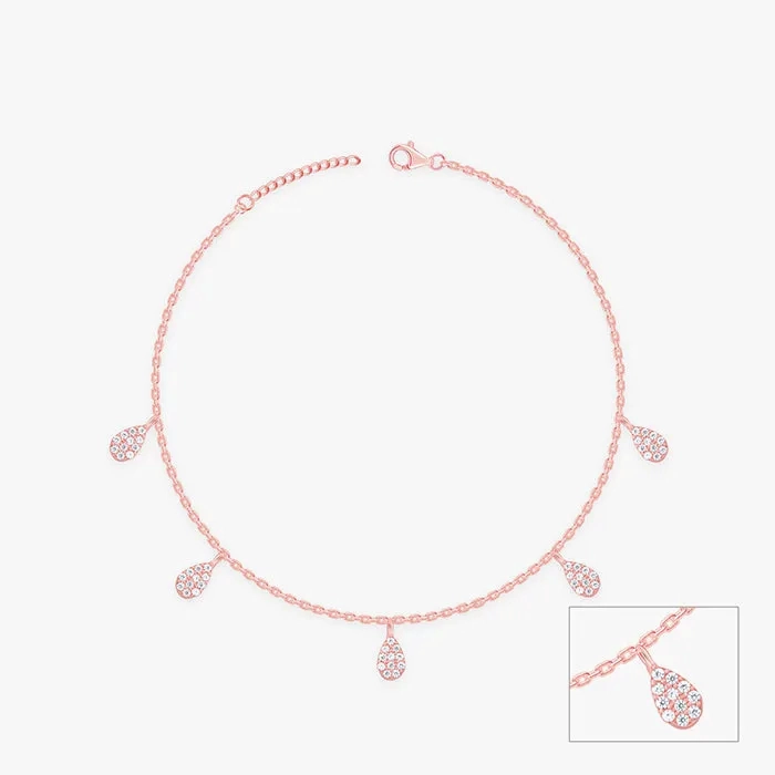 Rose Gold Peardrop Charm Anklet