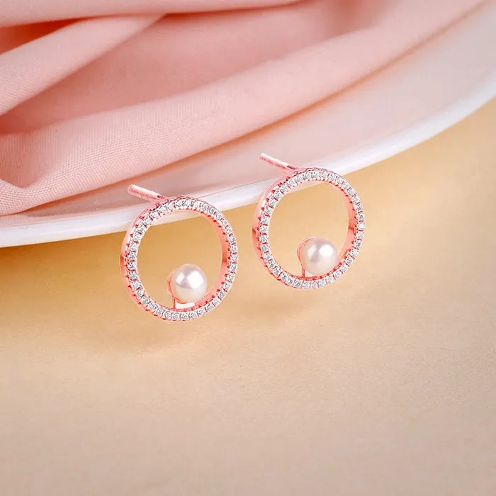 Rose Gold Pearl Halo Earrings