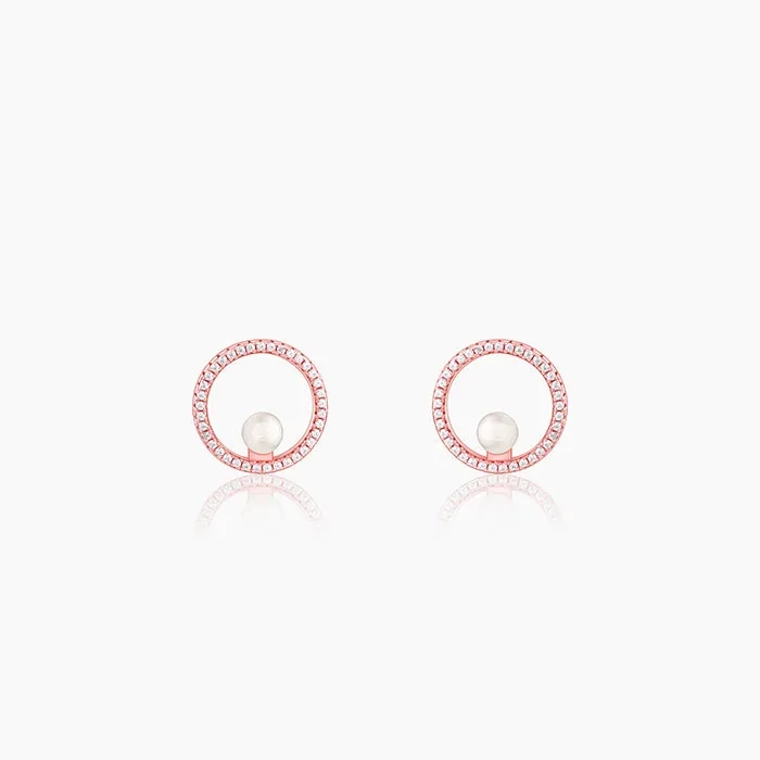 Rose Gold Pearl Halo Earrings