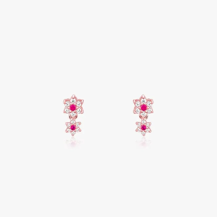 Rose Gold Royal Pink Floral Earrings