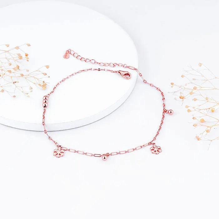 Rose Gold Snowflake &amp; Beads Anklet