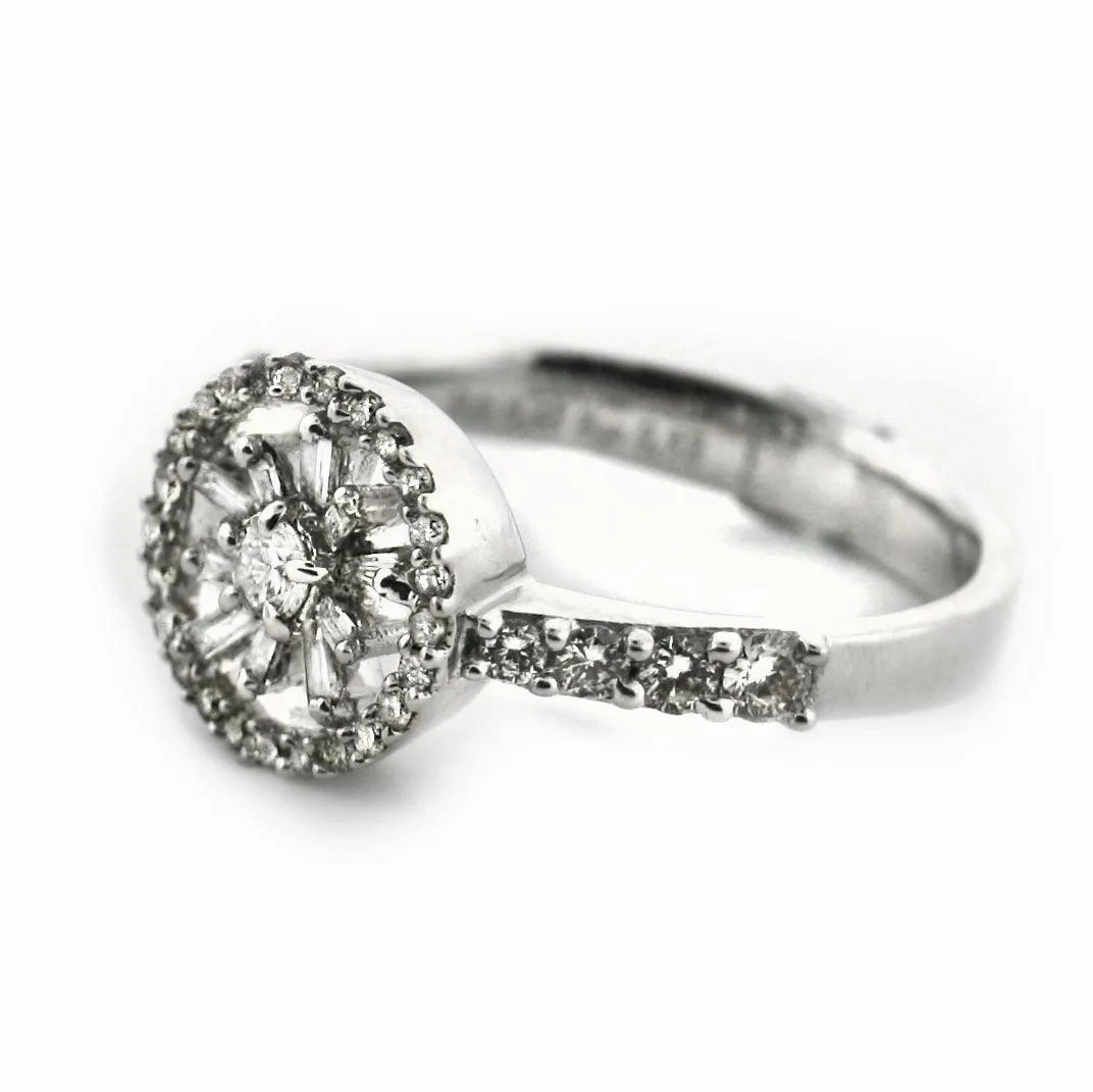 Round and Unique Flower Design Diamond Ring 18K White Gold