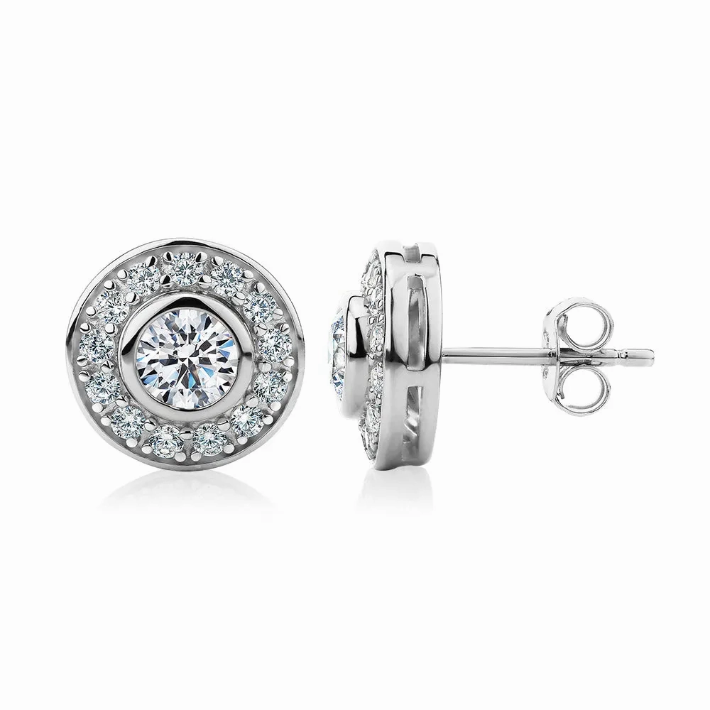Round Brilliant halo stud earrings with 1.9 carats* of diamond simulants in sterling silver