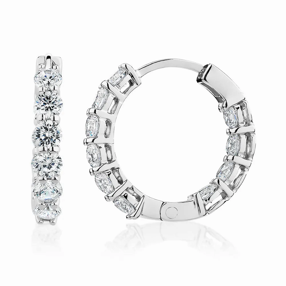 Round Brilliant hoop earrings with 1.6 carats* of diamond simulants in sterling silver