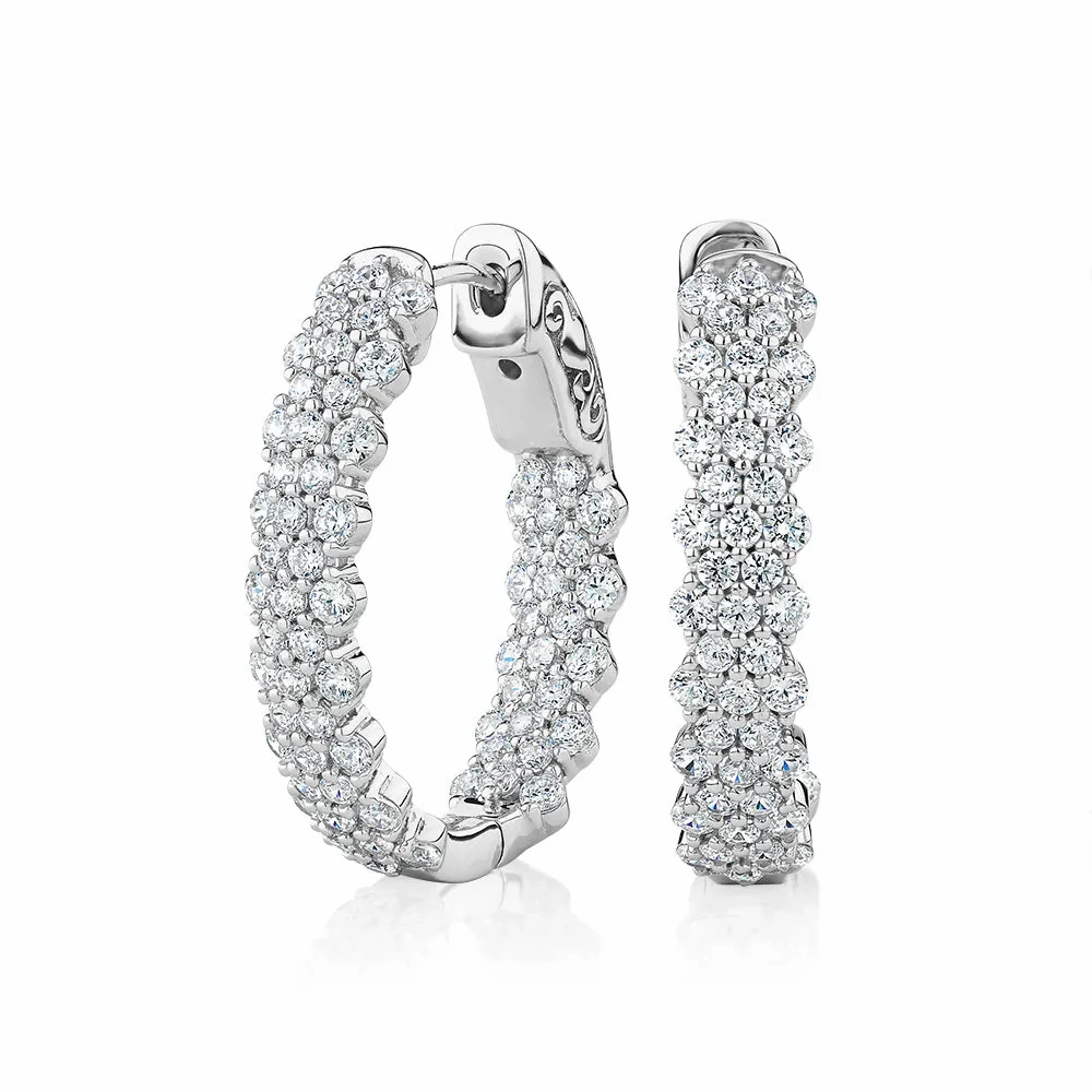 Round Brilliant hoop earrings with 2.32 carats* of diamond simulants in sterling silver