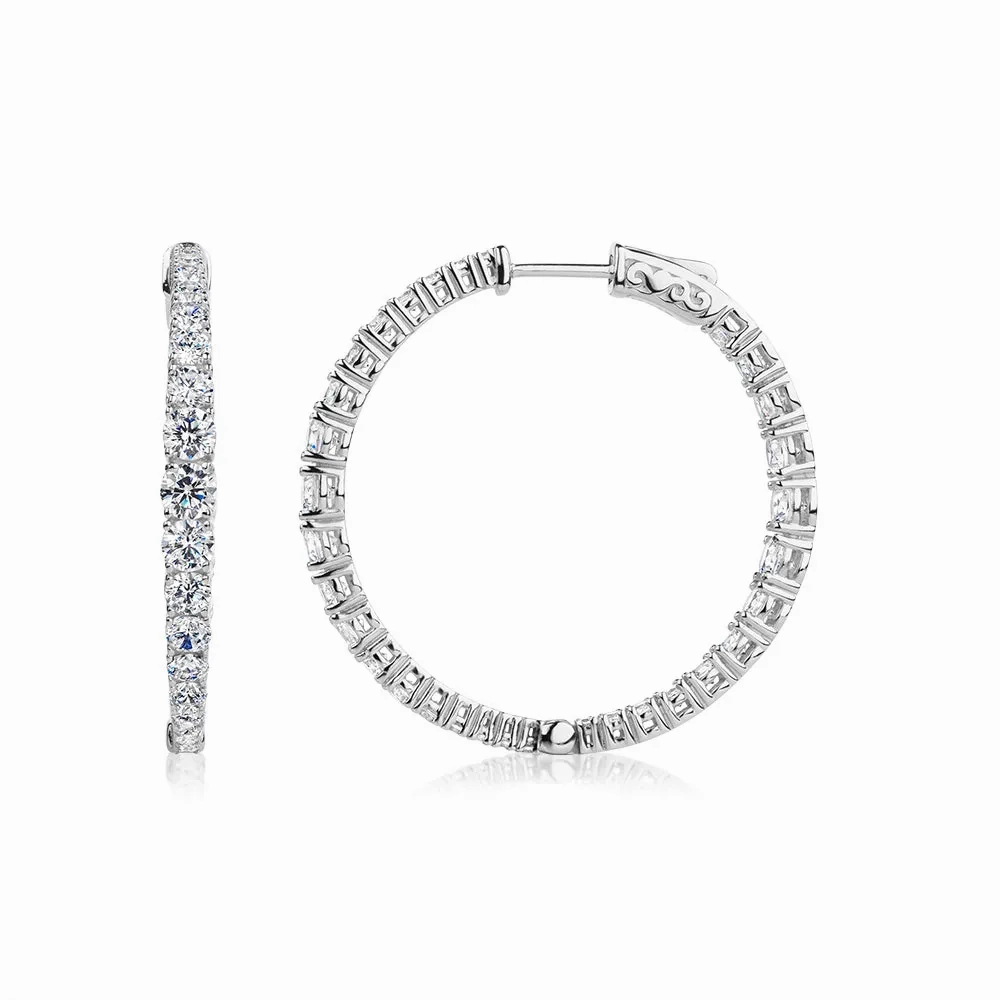 Round Brilliant hoop earrings with 5.93 carats* of diamond simulants in sterling silver