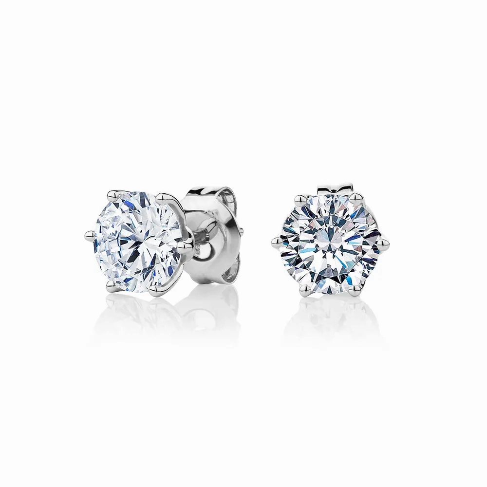 Round Brilliant stud earrings with 2 carats* of diamond simulants in 10 carat white gold