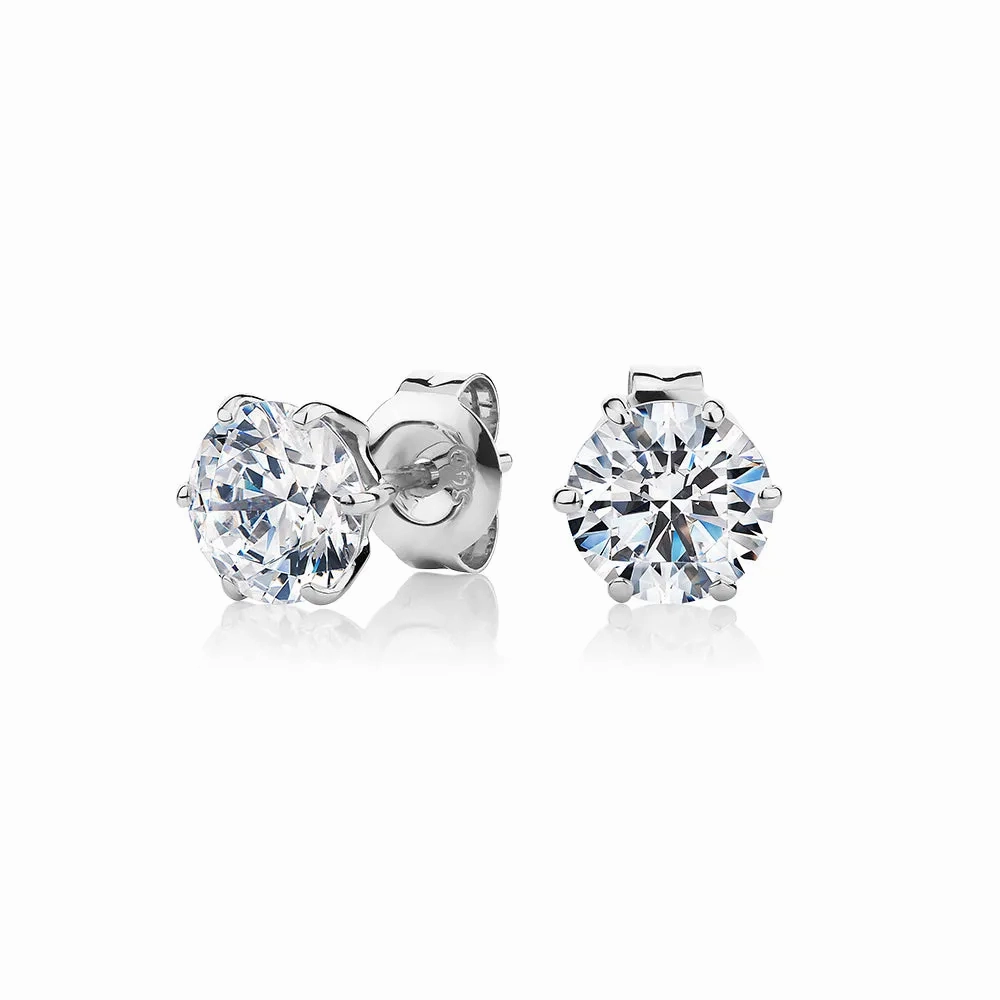 Round Brilliant stud earrings with 2 carats* of diamond simulants in 10 carat white gold