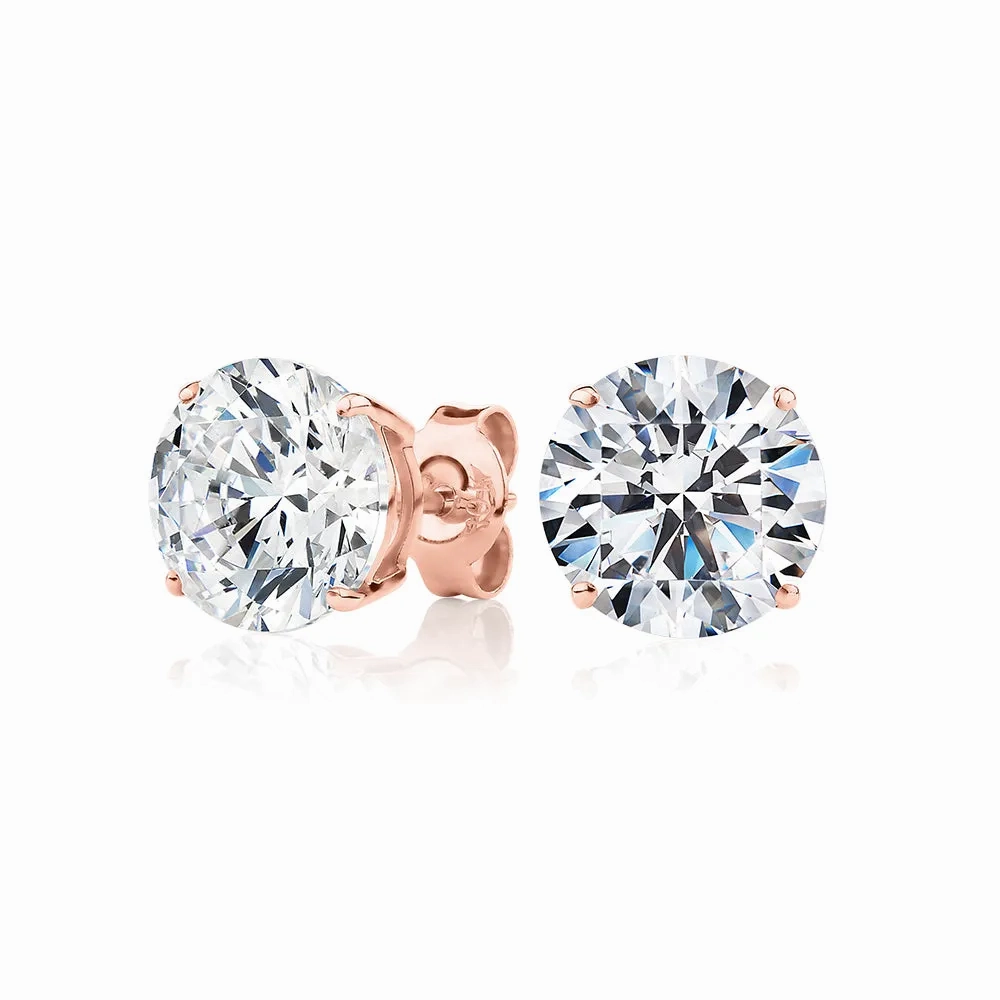 Round Brilliant stud earrings with 6 carats* of diamond simulants in 10 carat rose gold