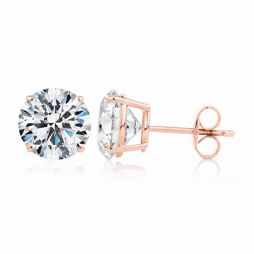 Round Brilliant stud earrings with 6 carats* of diamond simulants in 10 carat rose gold