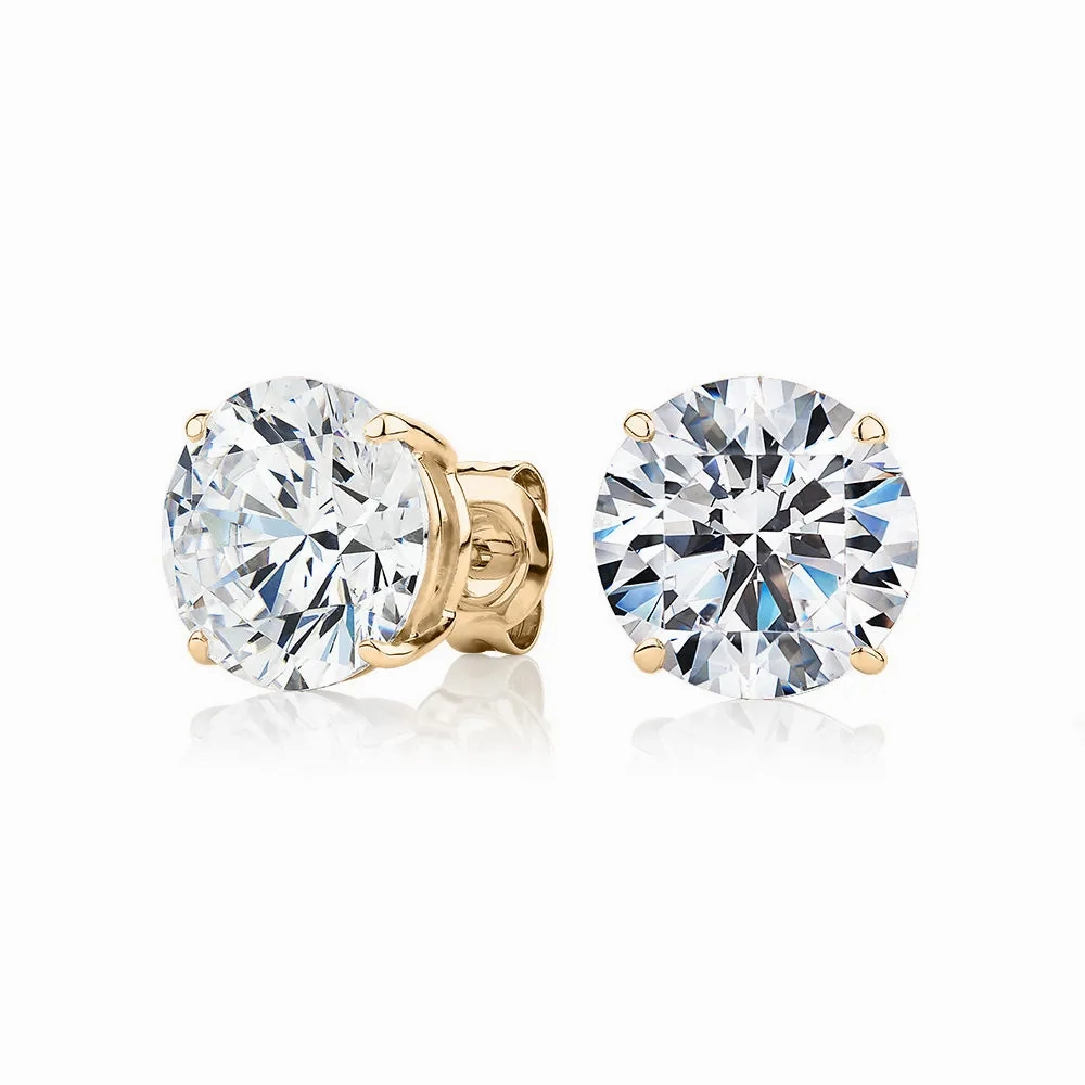 Round Brilliant stud earrings with 8 carats* of diamond simulants in 10 carat yellow gold