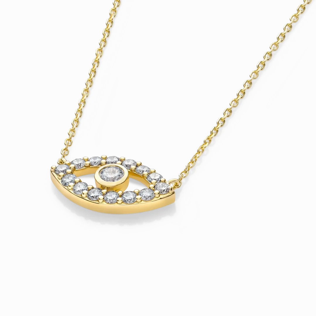 Round Evil Eye Diamond Pendant Rose Gold