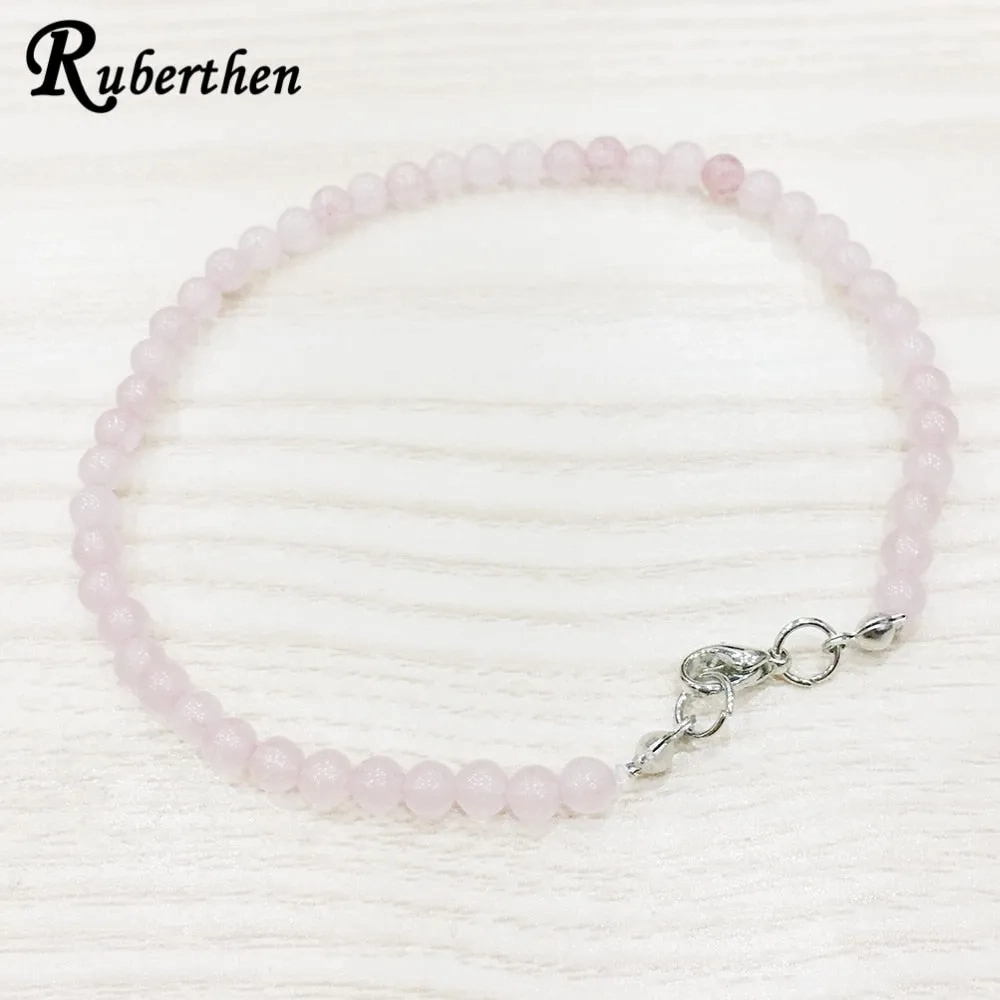 Ruberthen Rose Quart z Anklet 4 mm Trendy Stone Bracelet Mini Gem Stone Energy Jewelry