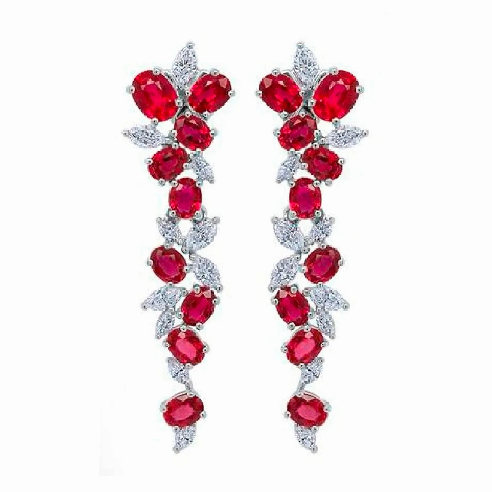 Ruby &amp; Diamond Cluster Dangle Earrings