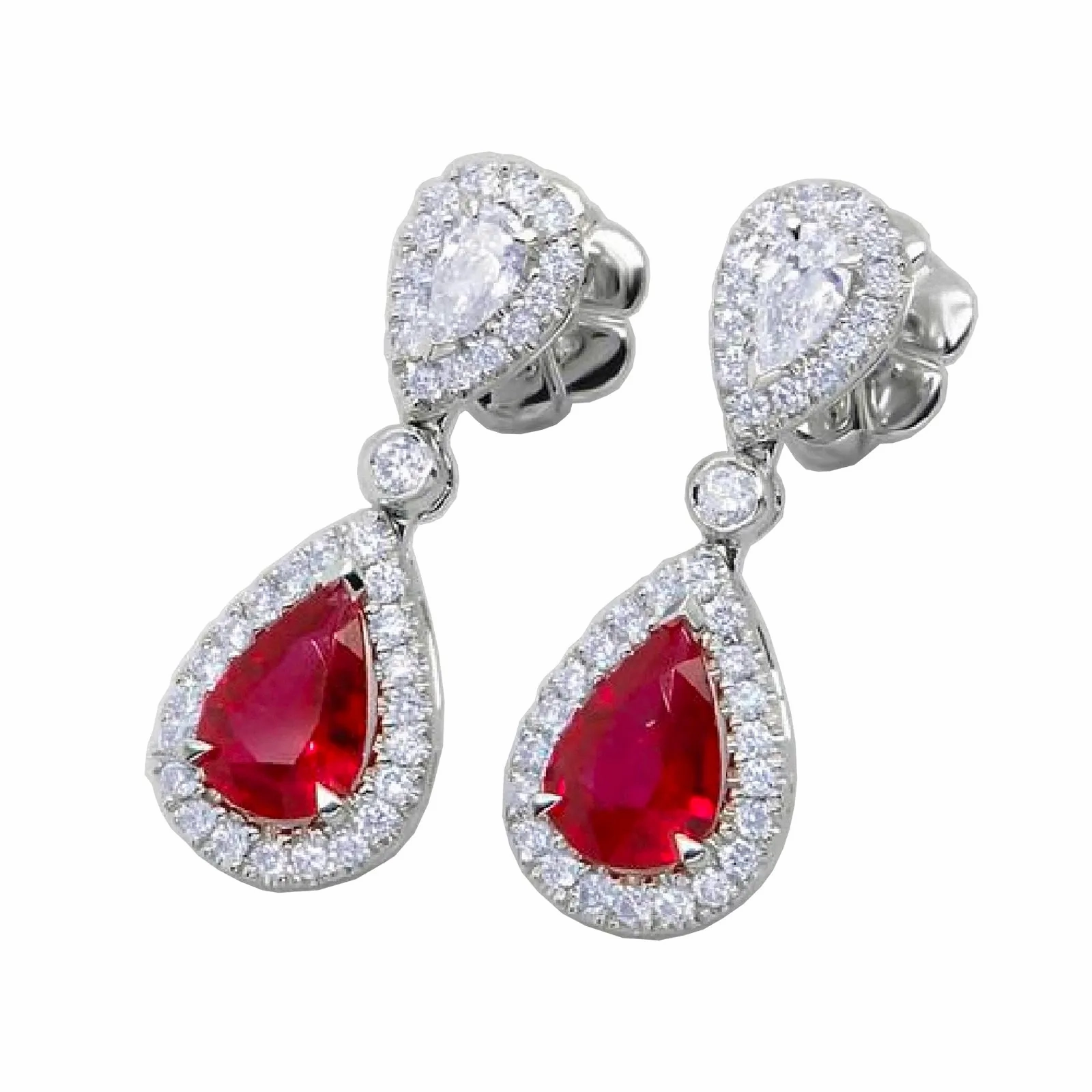 Ruby &amp; Diamond Halo Drop Earrings