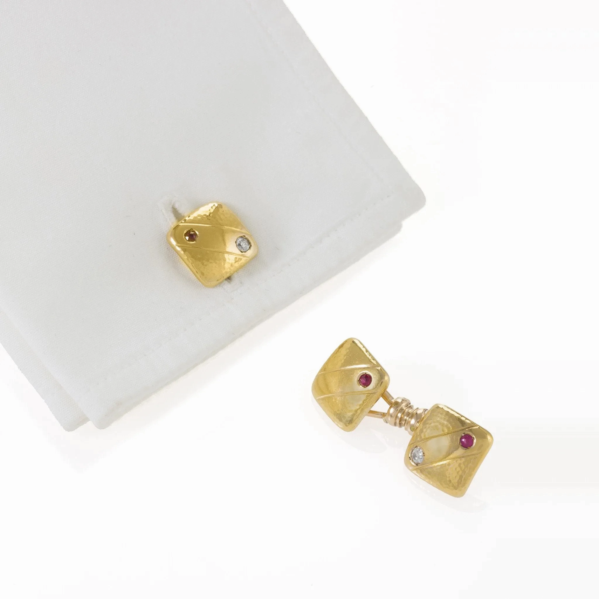 Ruby and Diamond Gold Square Cuff Links