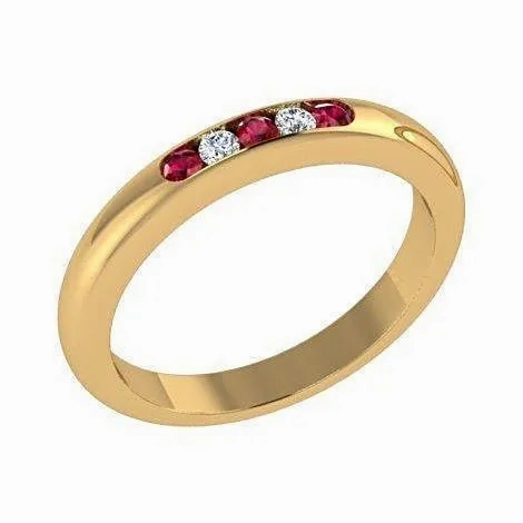Ruby and Diamond Ring 14K Yellow Gold Band