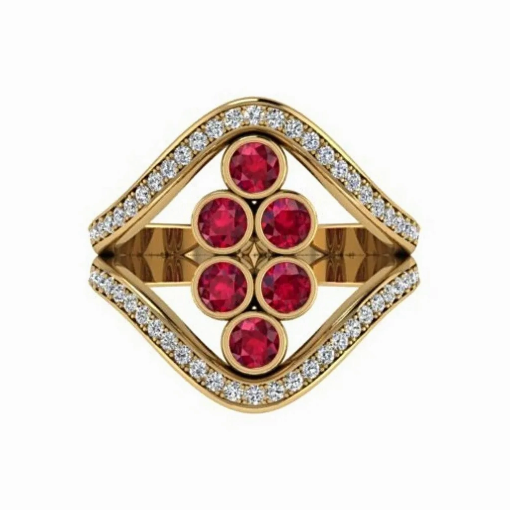Ruby and Diamond Split Shank Ring 18K Yellow Gold