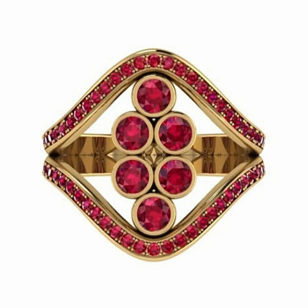 Ruby and Diamond Split Shank Ring 18K Yellow Gold