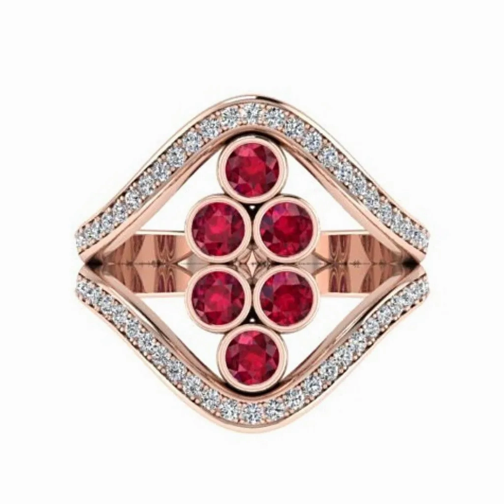 Ruby and Diamond Split Shank Ring 18K Yellow Gold