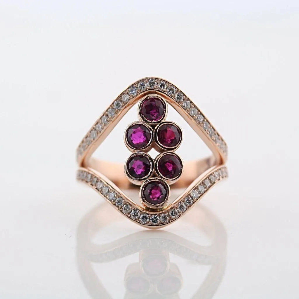 Ruby and Diamond Split Shank Ring 18K Yellow Gold