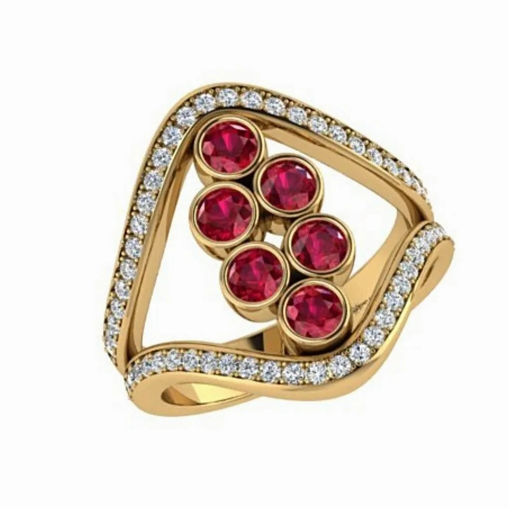 Ruby and Diamond Split Shank Ring 18K Yellow Gold