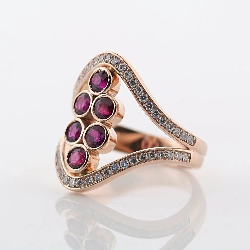 Ruby and Diamond Split Shank Ring 18K Yellow Gold