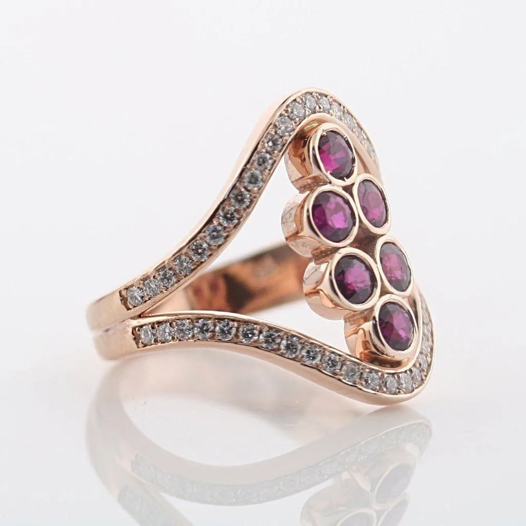 Ruby and Diamond Split Shank Ring 18K Yellow Gold