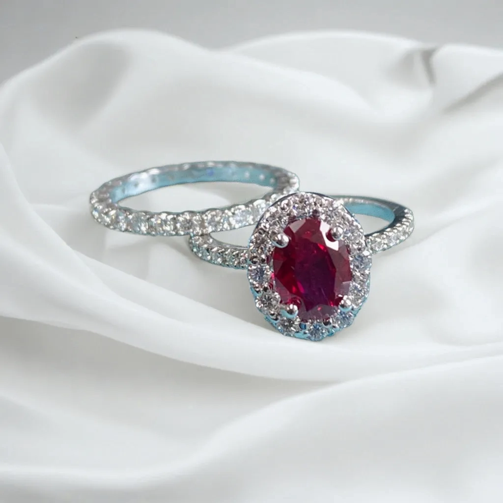 Ruby Engagement Ring Bridal Set