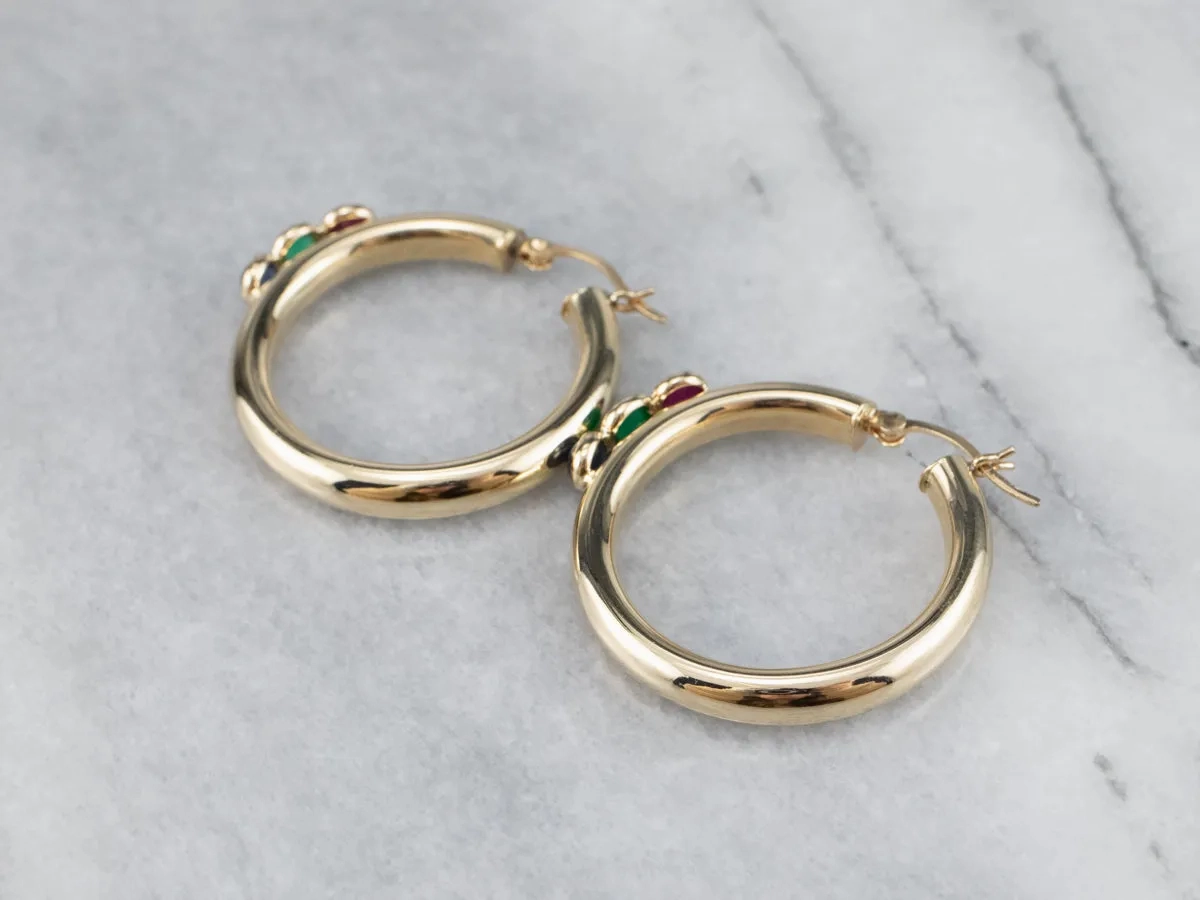 Ruby Green Onyx and Sapphire Hoop Earrings