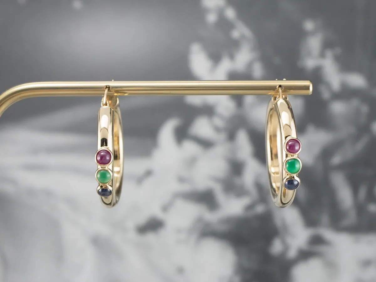 Ruby Green Onyx and Sapphire Hoop Earrings