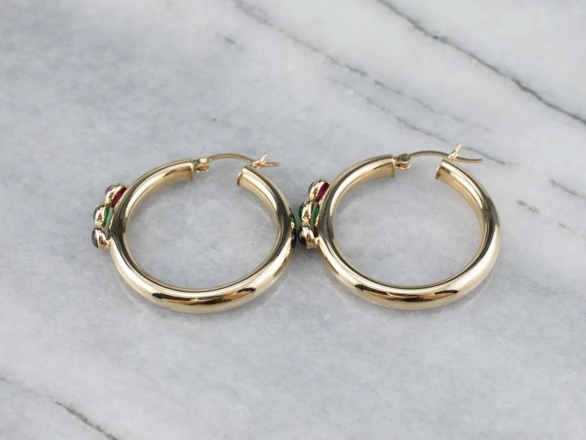 Ruby Green Onyx and Sapphire Hoop Earrings