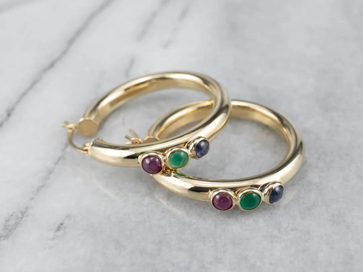 Ruby Green Onyx and Sapphire Hoop Earrings
