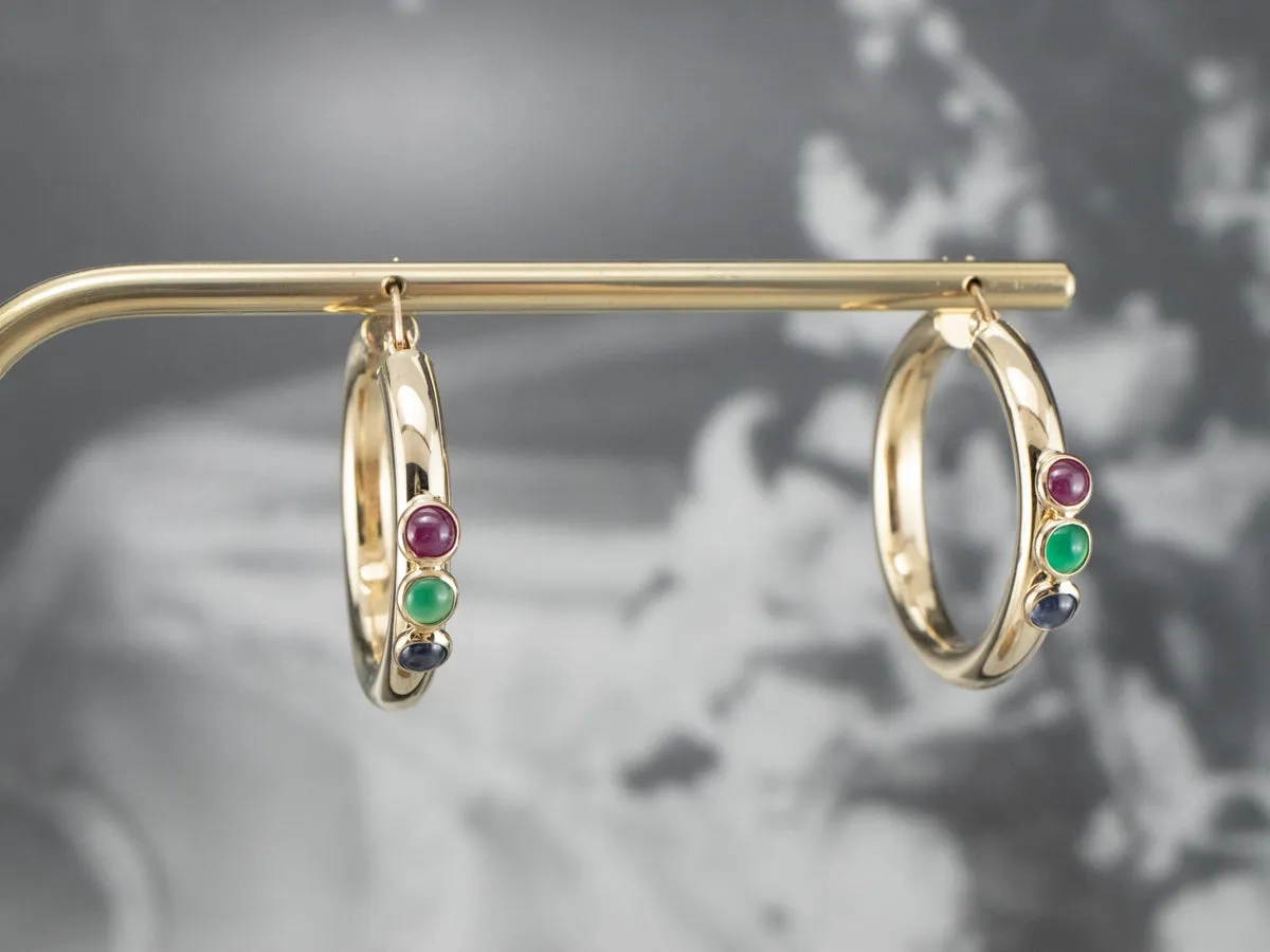 Ruby Green Onyx and Sapphire Hoop Earrings