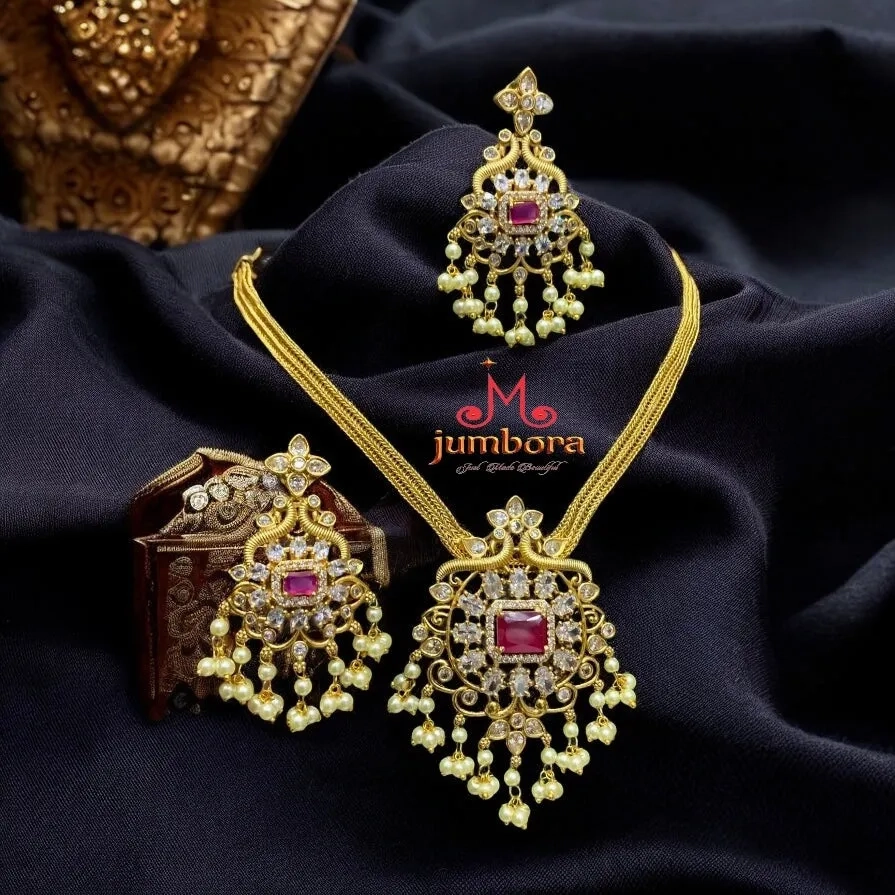 Ruby Red &amp; White AD Zircon CZ Necklace Set