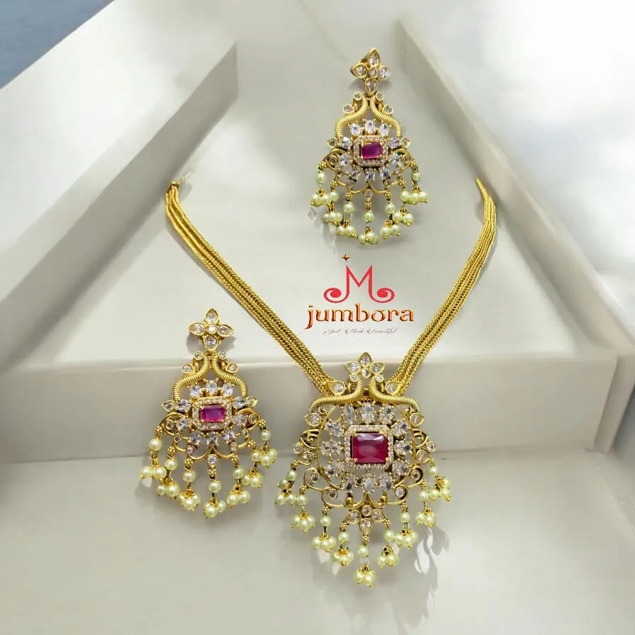 Ruby Red &amp; White AD Zircon CZ Necklace Set