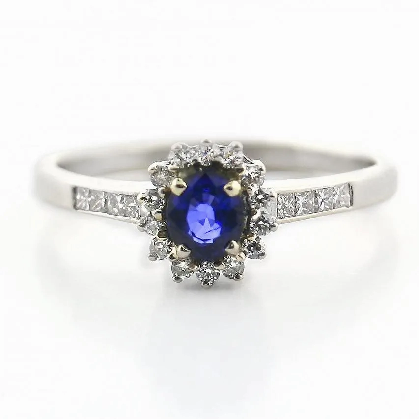 Sapphire and Diamond Cluster Ring