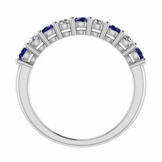 Sapphire and Diamond Semi Eternity Ring 14K Gold