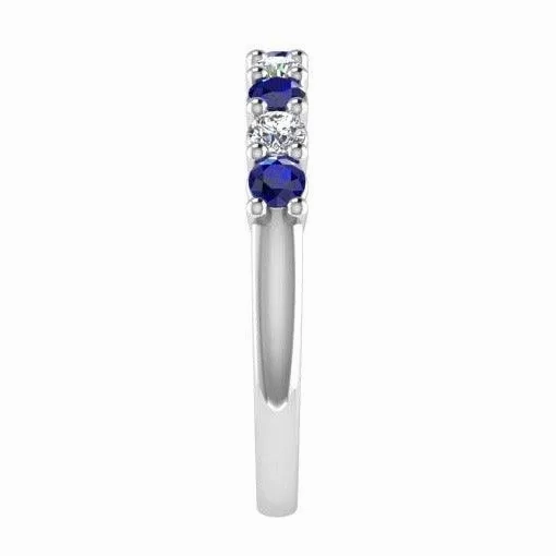 Sapphire and Diamond Semi Eternity Ring 14K Gold