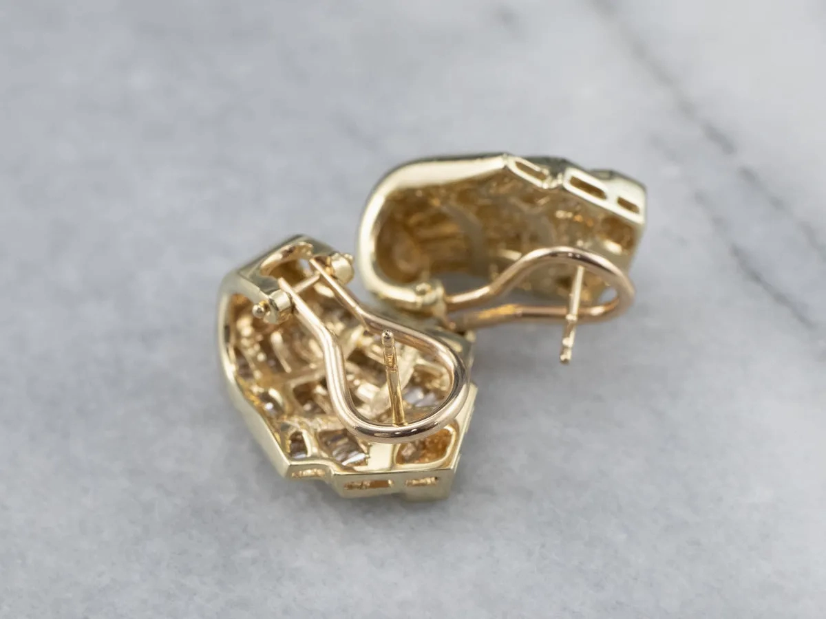 Scalloped Baguette-Cut Diamond Stud Earrings
