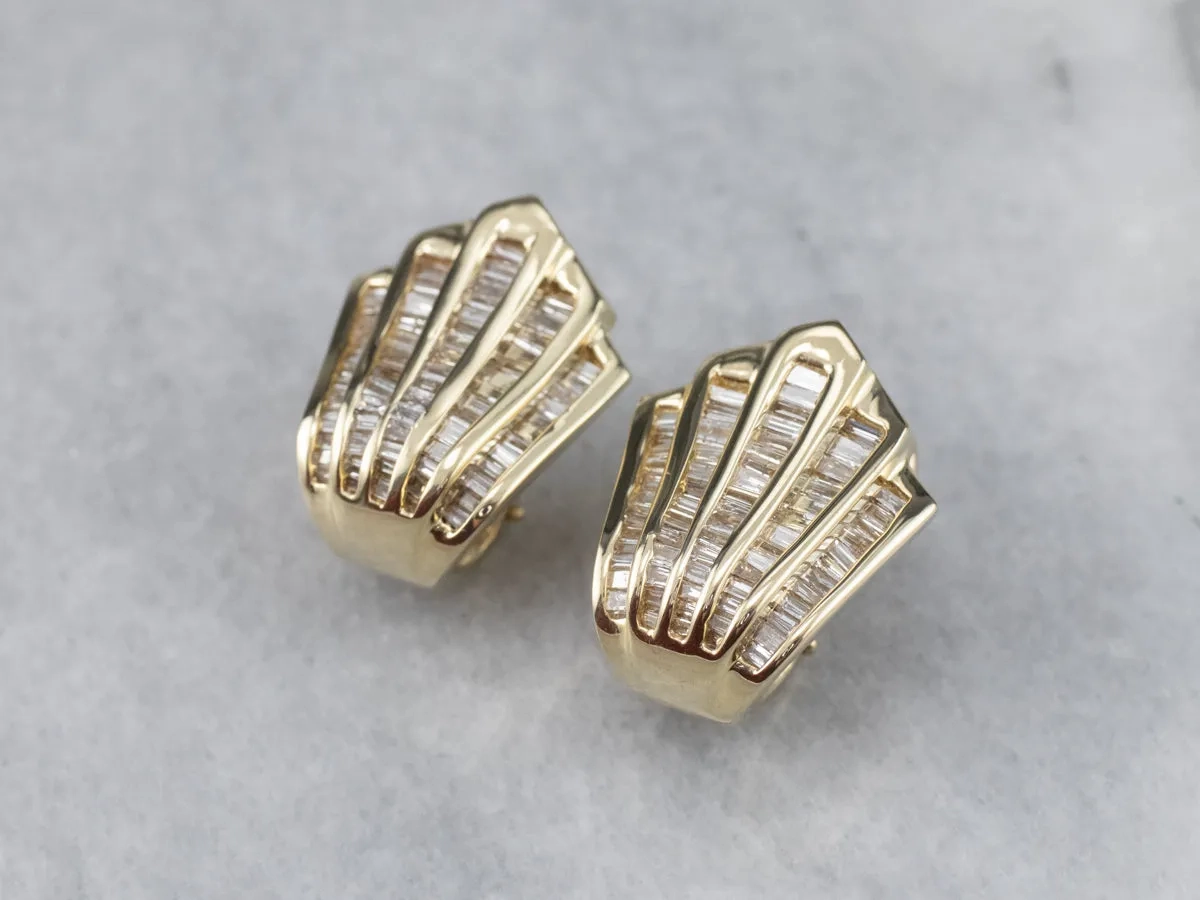 Scalloped Baguette-Cut Diamond Stud Earrings