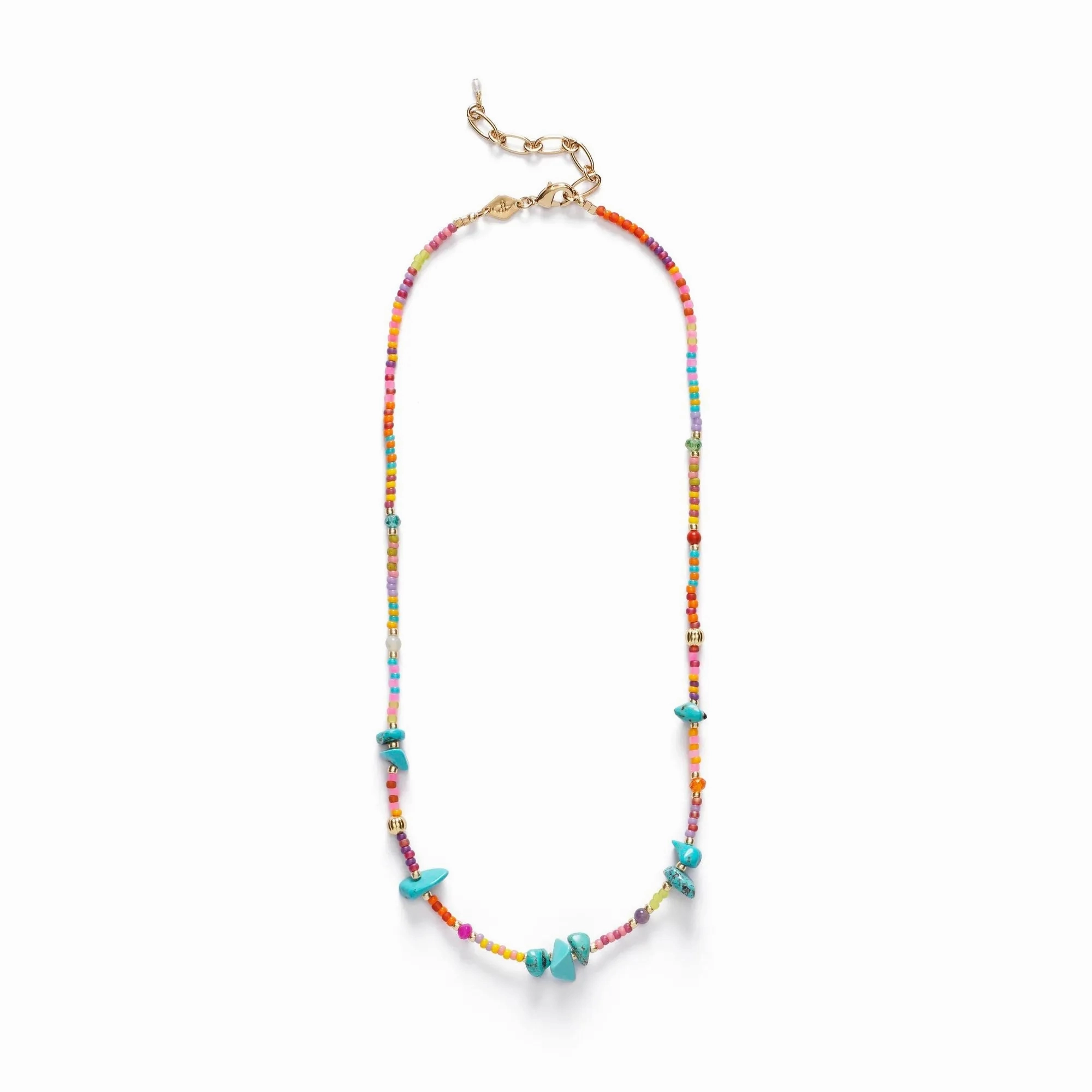 Secret Beach Gold Plated Necklace w. Beads, Jade, Amethyst &amp; Turquoise