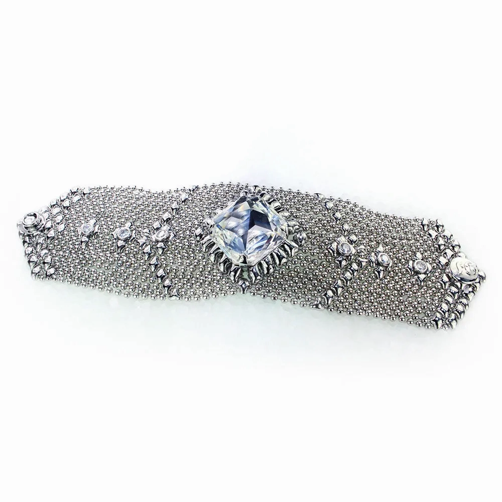 SG Liquid Metal ICB11-N Chrome Finish Bracelet with Zircons and Swarovski Crystal by Sergio Gutierrez