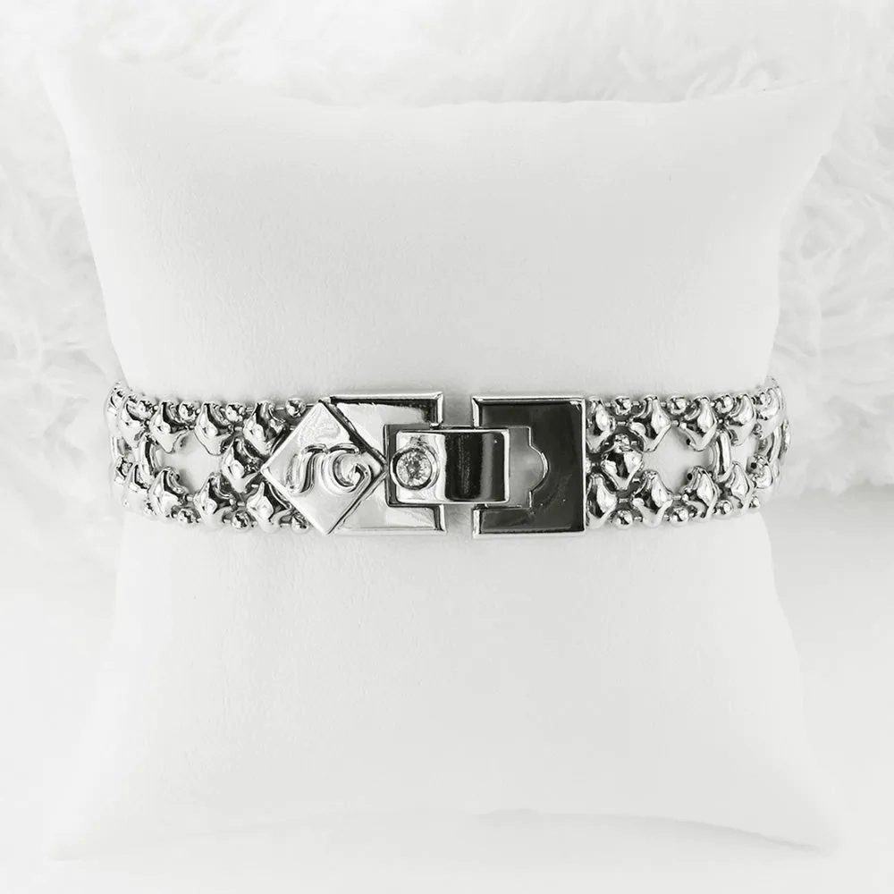 SG Liquid Metal ICB12-N Chrome Finish Bracelet with Black and Clear Zircons by Sergio Gutierrez