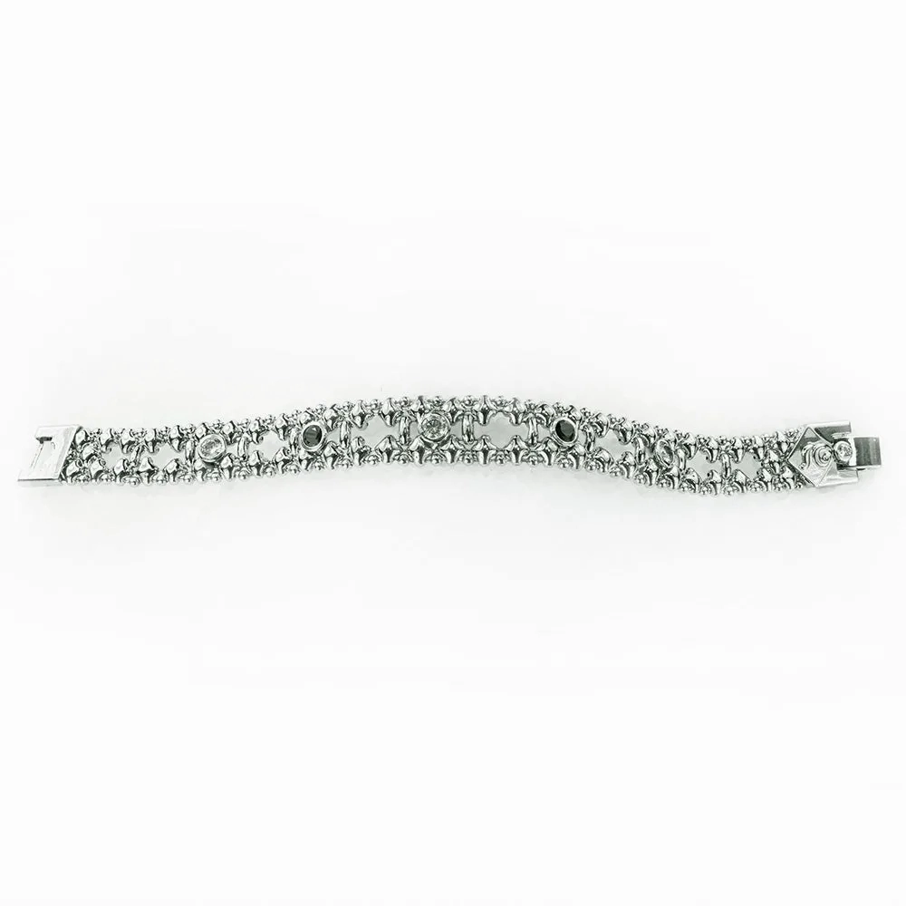 SG Liquid Metal ICB12-N Chrome Finish Bracelet with Black and Clear Zircons by Sergio Gutierrez