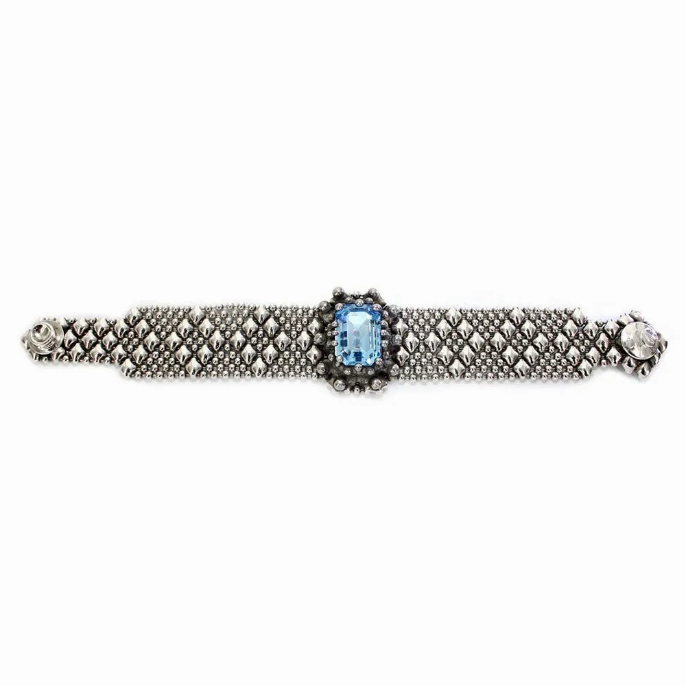 SG Liquid Metal RTB12-AS Antique Silver Bracelet with Swarovski Crystals by Sergio Gutierrez