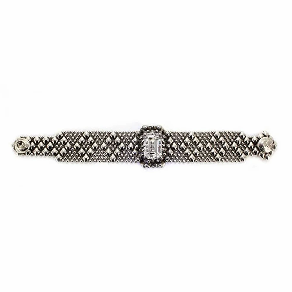 SG Liquid Metal RTB12-AS Antique Silver Bracelet with Swarovski Crystals by Sergio Gutierrez