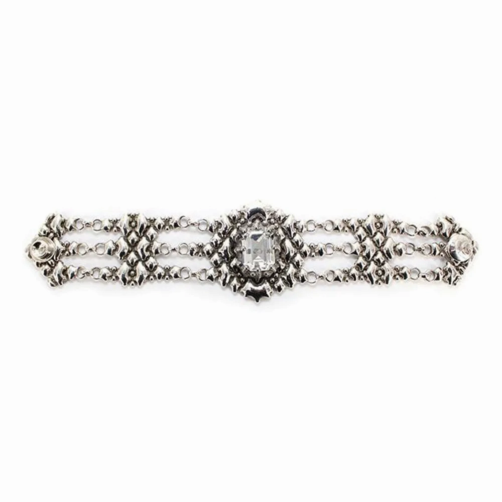 SG Liquid Metal RTB17-AS Antique Silver Bracelet with Swarovski Crystals by Sergio Gutierrez